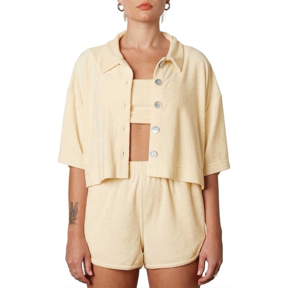 Nia The Brand Cropped Velour Button Up Sz Medium [A027]